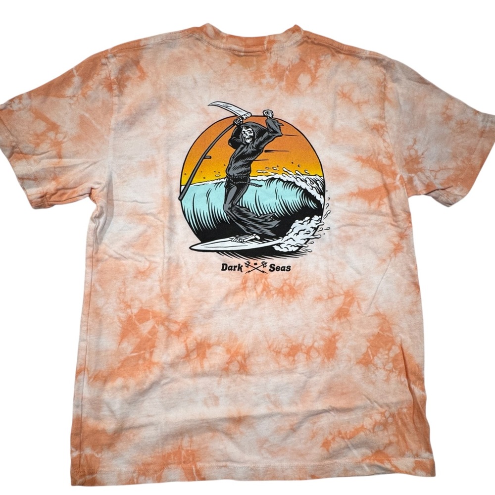 Dark Seas Last Ride Tee Men's XS Peach NWT Tie Dye Grim Reaper Graphic T-Shirt